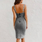 🥳2026 VARMT SALG🥳💞50 000+ SOLGT!💥50 % RABATT!👗💙 Trend denne sesongen | U-hals denimkjole med tettsittende passform | Enkel stil for enhver anledning ✨👜
