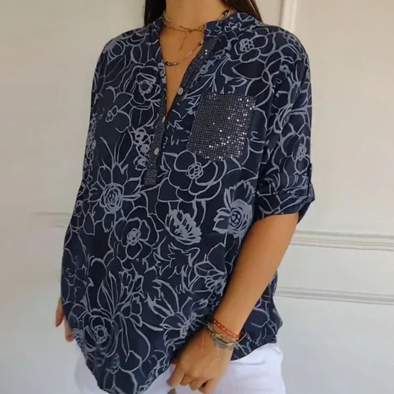 🌸50 000+ kvinner elsker det | 50 % RABATT | Printet bluse for daglig eleganse – Blomsterprint. myk. S-4XL ✨