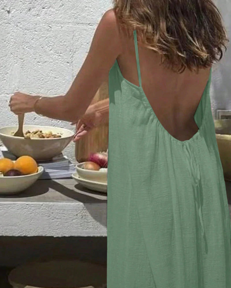 🏖️Siste dags salg 50 % RABATT💕20 000+ SOLGT!⚡Kjole med spaghettistropper og ryggløs passform til dame