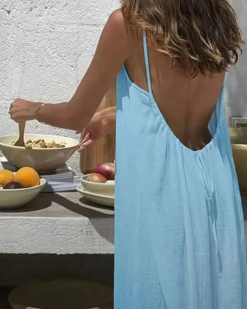 🏖️Siste dags salg 50 % RABATT💕20 000+ SOLGT!⚡Kjole med spaghettistropper og ryggløs passform til dame