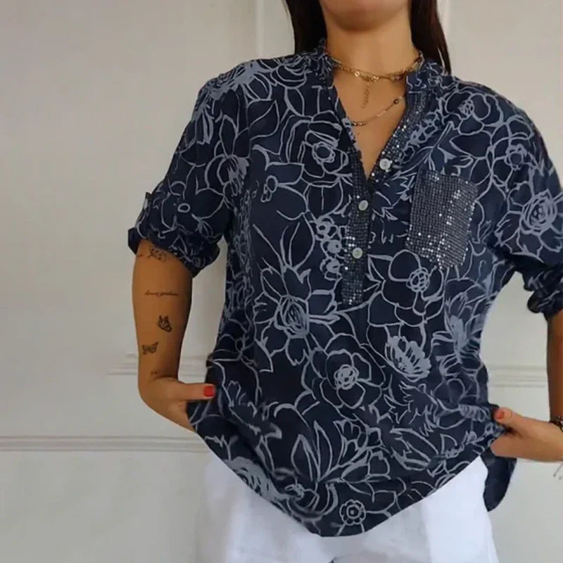 🌸50 000+ kvinner elsker det | 50 % RABATT | Printet bluse for daglig eleganse – Blomsterprint. myk. S-4XL ✨