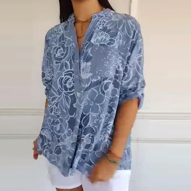 🌸50 000+ kvinner elsker det | 50 % RABATT | Printet bluse for daglig eleganse – Blomsterprint. myk. S-4XL ✨