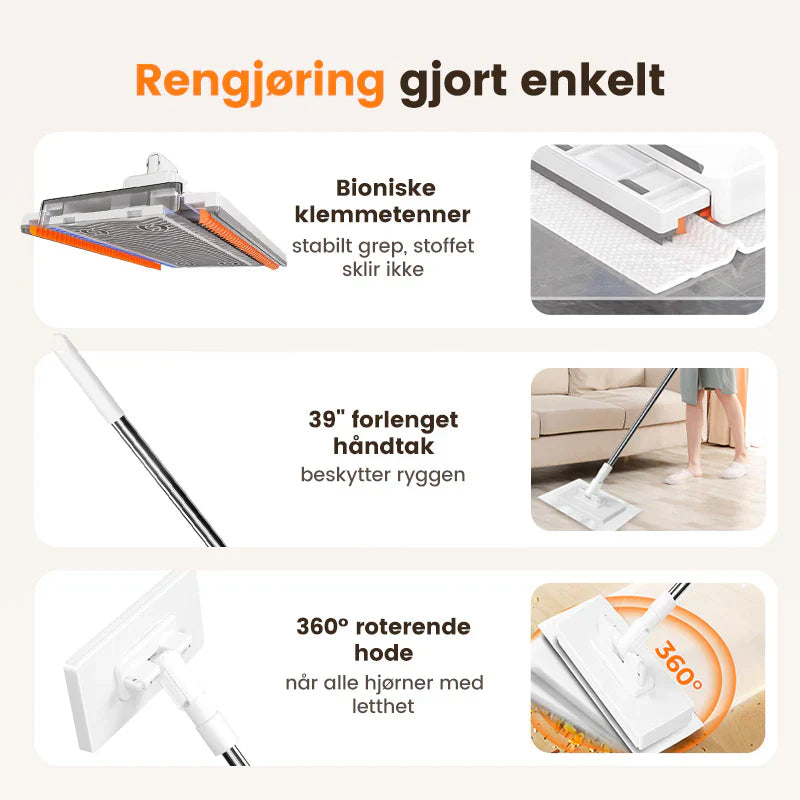 🔥Siste dags salg 50% rabatt🔥Engangsstøvmopp med 4 gjenbrukbare kluter