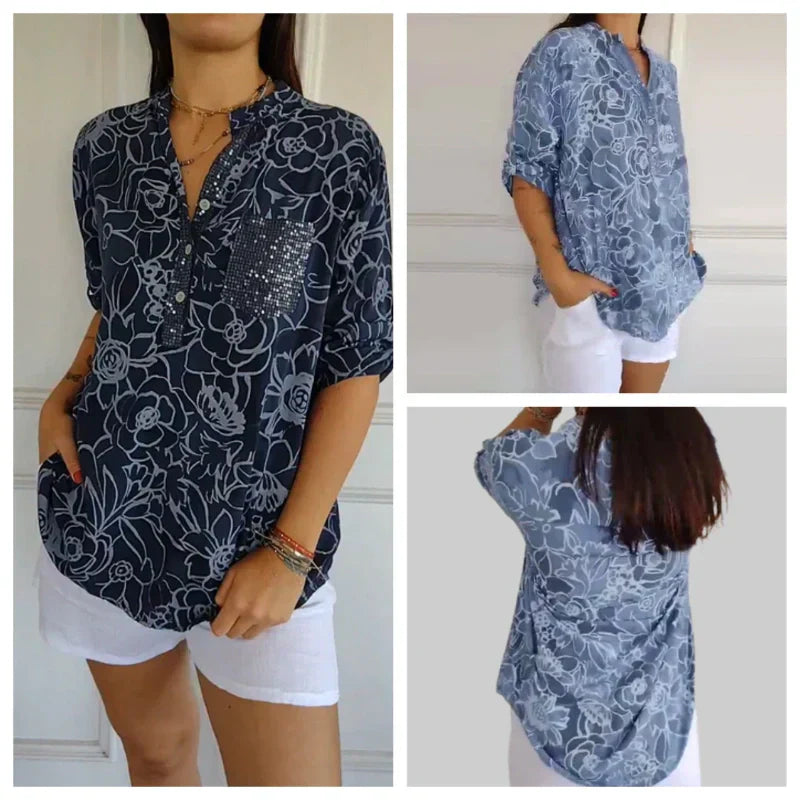 🌸50 000+ kvinner elsker det | 50 % RABATT | Printet bluse for daglig eleganse – Blomsterprint. myk. S-4XL ✨