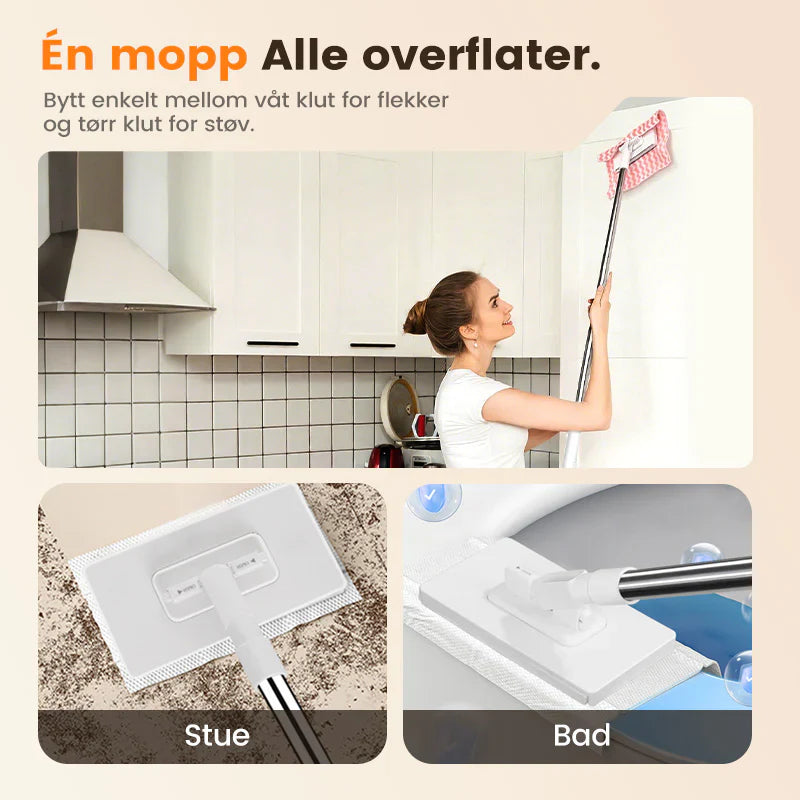 🔥Siste dags salg 50% rabatt🔥Engangsstøvmopp med 4 gjenbrukbare kluter