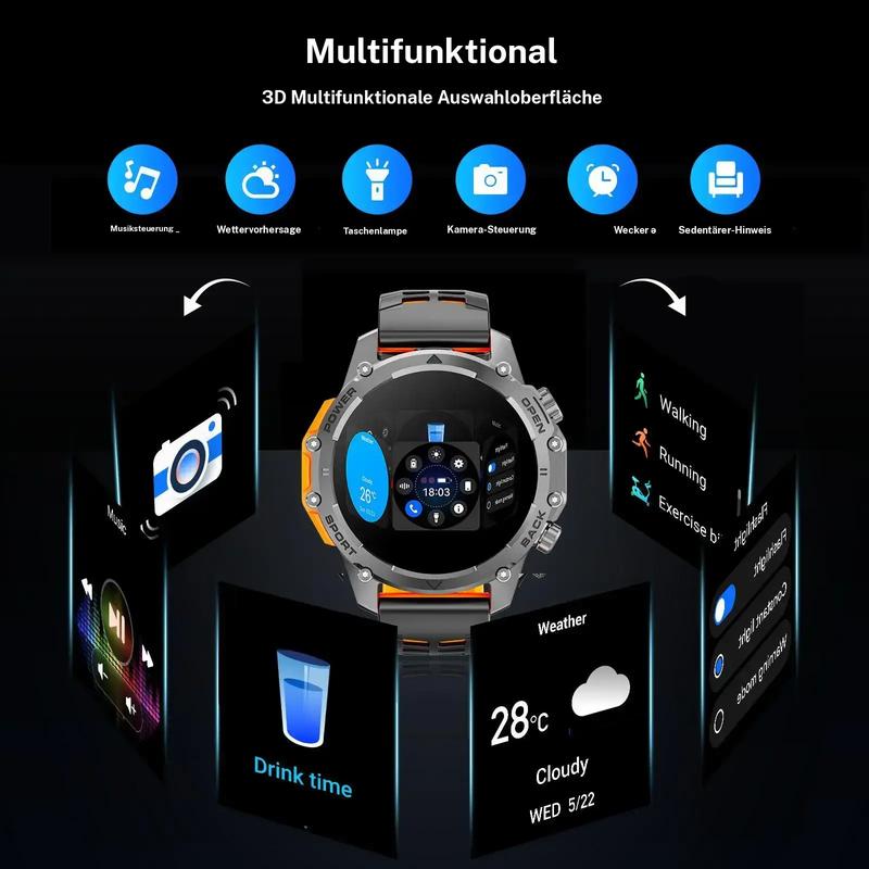 1.52 HD-smartklokke for menn – Telefonsamtaler og musikkkontroll – Flere sportsmoduser – IP68-vanntett – Lang batterilevetid – Fitnessklokke for Android og iPhone