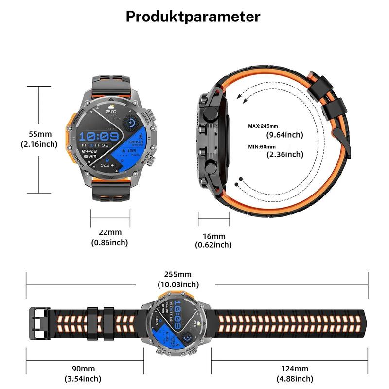 1.52 HD-smartklokke for menn – Telefonsamtaler og musikkkontroll – Flere sportsmoduser – IP68-vanntett – Lang batterilevetid – Fitnessklokke for Android og iPhone