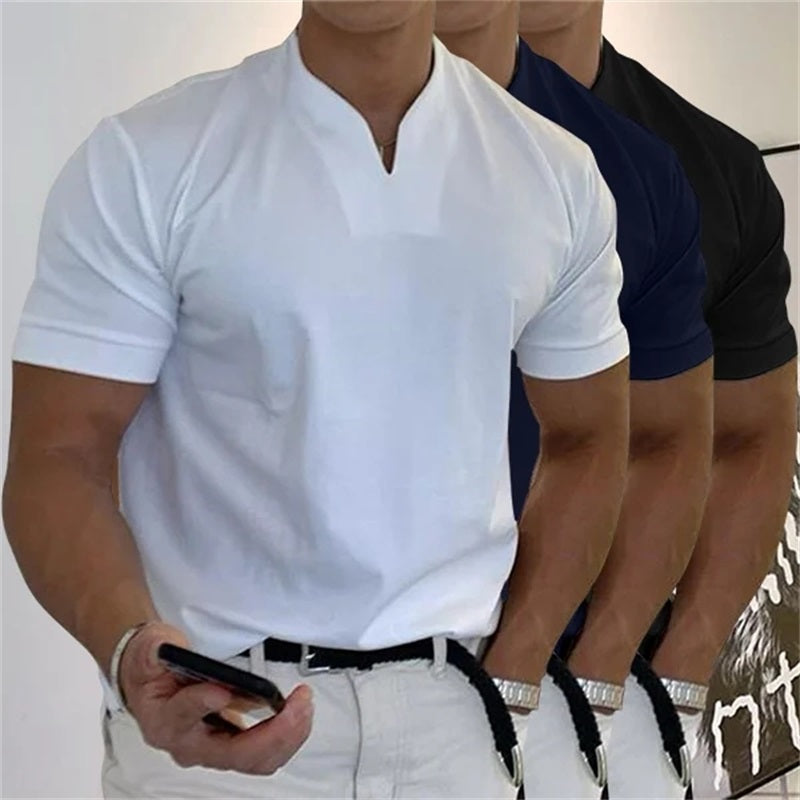 💎 Herre-T-skjorte med korte ermer – V-hals. pustende bomullsblanding og tilgjengelig opptil 5XL 👕✨