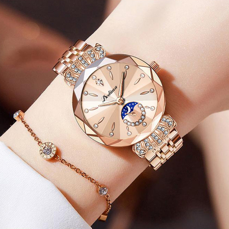 🎀49.99% rabatt på nyttårssalg🎀 Fasjonable Diamond Moon Star Watch for kvinner