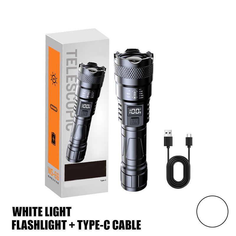 🔦 LED-lommelykt med sterkt lys og uttrekkbar lys | Megasalg ved årets slutt. 40 % rabatt | Zoombar stråle og justerbar lengde | Oppladbar for utendørs bruk og nødsituasjoner 🚀✨