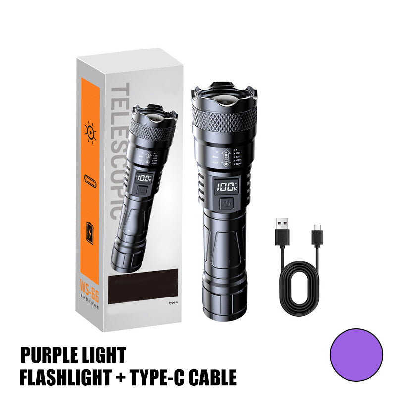 🔦 LED-lommelykt med sterkt lys og uttrekkbar lys | Megasalg ved årets slutt. 40 % rabatt | Zoombar stråle og justerbar lengde | Oppladbar for utendørs bruk og nødsituasjoner 🚀✨