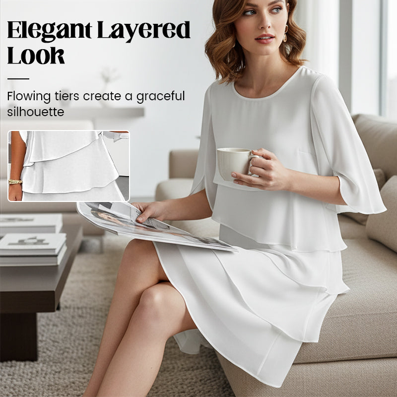 🎁 50 % RABATT! Elegant kjole med lagdelte volanger på ermene for kvinner – uanstrengt stil for enhver anledning 💃