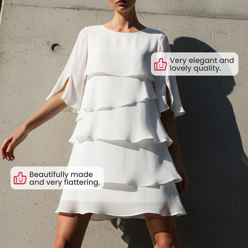 🎁 50 % RABATT! Elegant kjole med lagdelte volanger på ermene for kvinner – uanstrengt stil for enhver anledning 💃