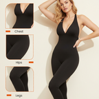 Jumpsuit med høy stretch med V-hals for trening og yoga