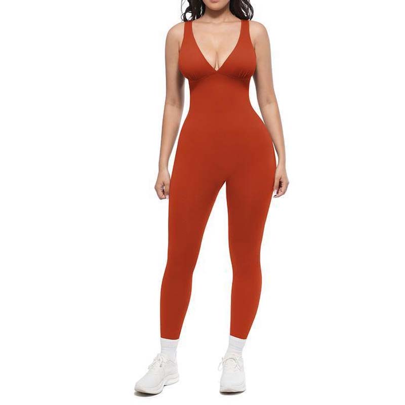 Jumpsuit med høy stretch med V-hals for trening og yoga