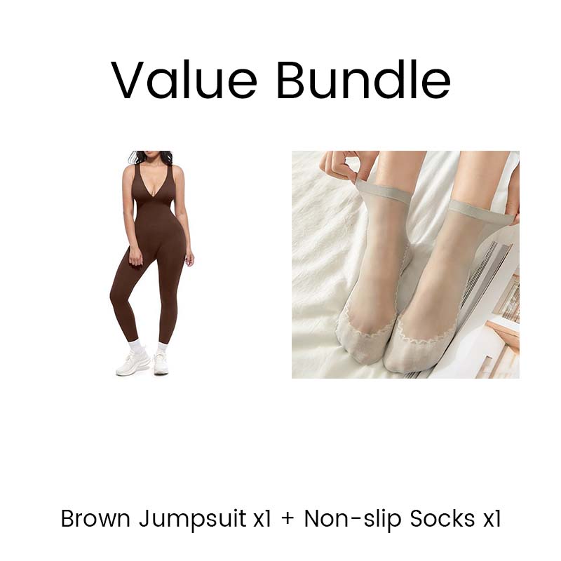 Jumpsuit med høy stretch med V-hals for trening og yoga