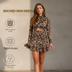 🥳2026 HOT SALG🥳💞50 000+ SOLGT!👵💃 50% RABATT! Leopardprint med rynket minikjole – Myk stretch. flatterende rynking som sitter på magen. Elegant trykk. leken lengde. Perfekt til middager eller fester. 🐆✨
