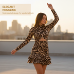🥳2026 HOT SALG🥳💞50 000+ SOLGT!👵💃 50% RABATT! Leopardprint med rynket minikjole – Myk stretch. flatterende rynking som sitter på magen. Elegant trykk. leken lengde. Perfekt til middager eller fester. 🐆✨