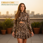 🥳2026 HOT SALG🥳💞50 000+ SOLGT!👵💃 50% RABATT! Leopardprint med rynket minikjole – Myk stretch. flatterende rynking som sitter på magen. Elegant trykk. leken lengde. Perfekt til middager eller fester. 🐆✨