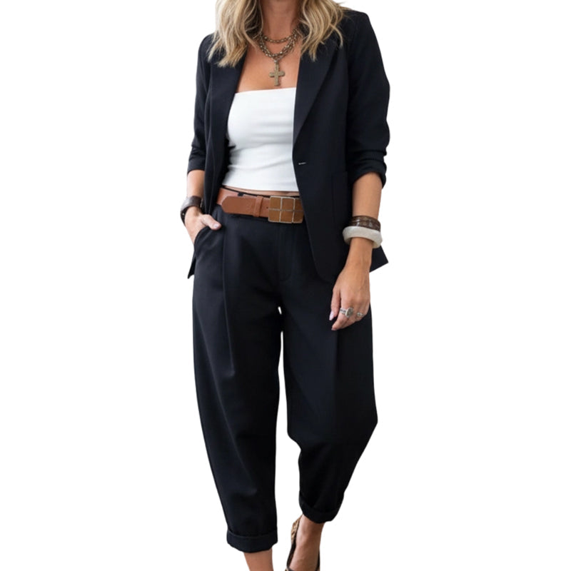 🥳2026 TOPPSALG🥳💞Over 50 000 solgt!🎀💫 50 % RABATT! Sett med smalere bukser og blazer for damer – Åpen front. avslappet passform. Nøytrale farger som passer til alt. Uanstrengt eleganse for enhver anledning. 🛡️🕊️
