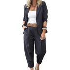 🥳2026 TOPPSALG🥳💞Over 50 000 solgt!🎀💫 50 % RABATT! Sett med smalere bukser og blazer for damer – Åpen front. avslappet passform. Nøytrale farger som passer til alt. Uanstrengt eleganse for enhver anledning. 🛡️🕊️