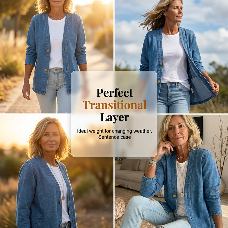✨Salg – 50 % rabatt✨Klassisk jeansjakke med knapper foran for damer