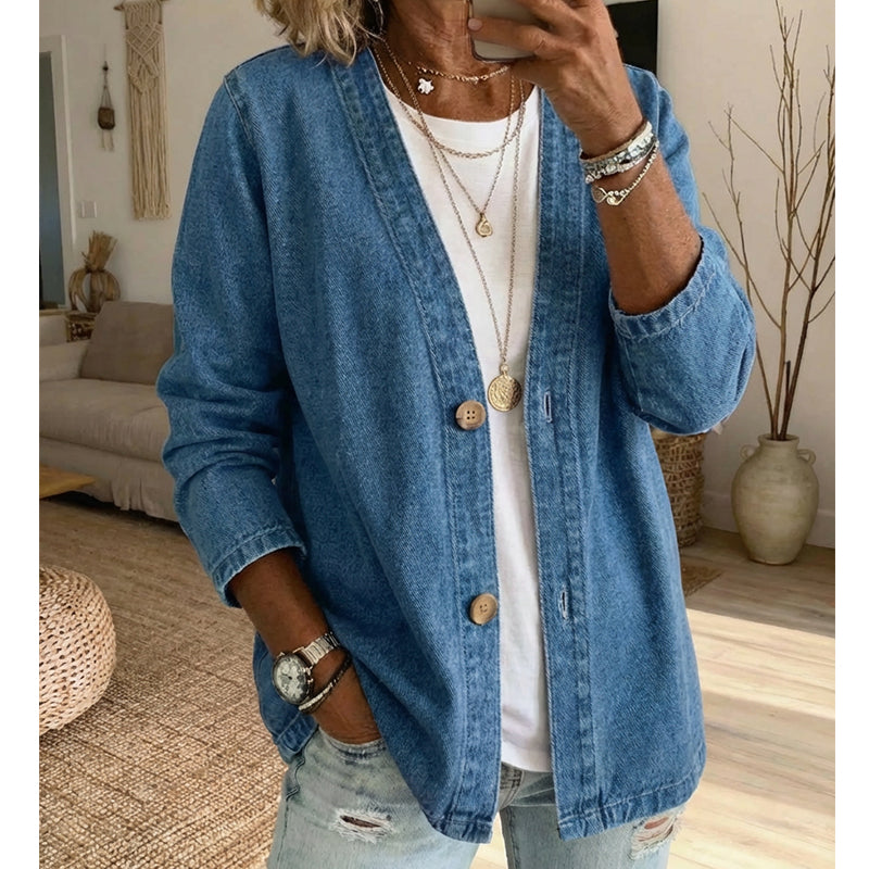 ✨Salg – 50 % rabatt✨Klassisk jeansjakke med knapper foran for damer
